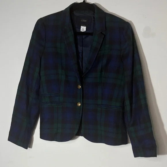 J. Crew Women's Tartan Blazer - Navy and Forest Green - Picture 1 of 12